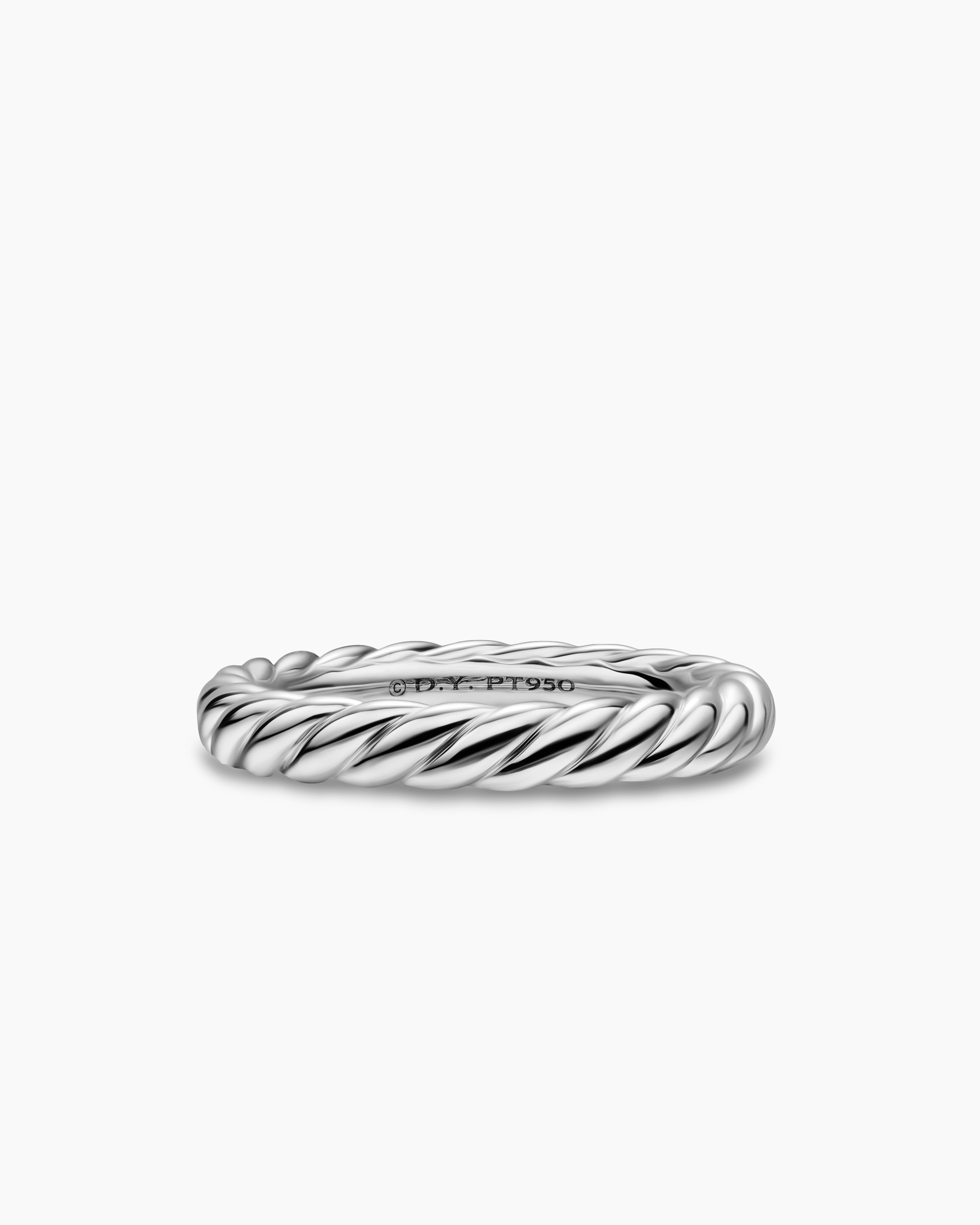 Womens DY Cable Band Ring in Platinum, 3mm