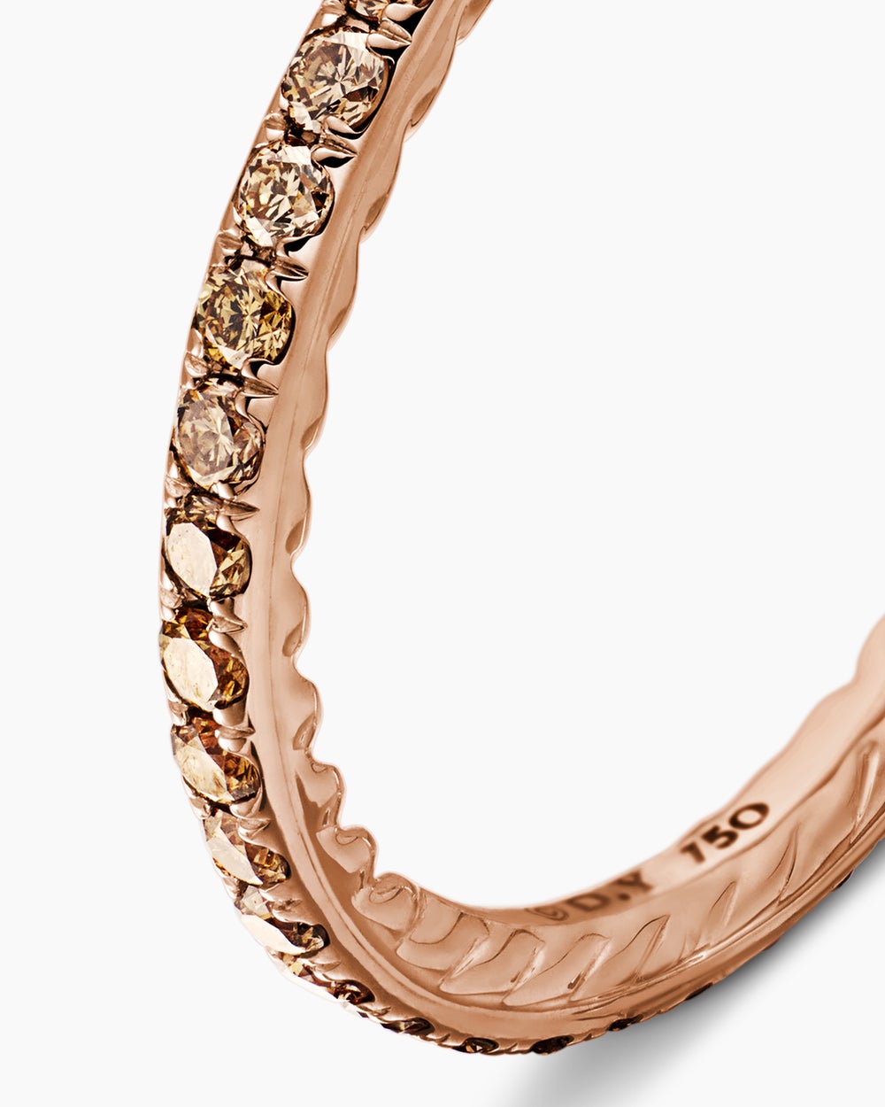 Womens DY Eden Band Ring in 18K Rose Gold with Pavé Cognac Diamonds, 1.85mm