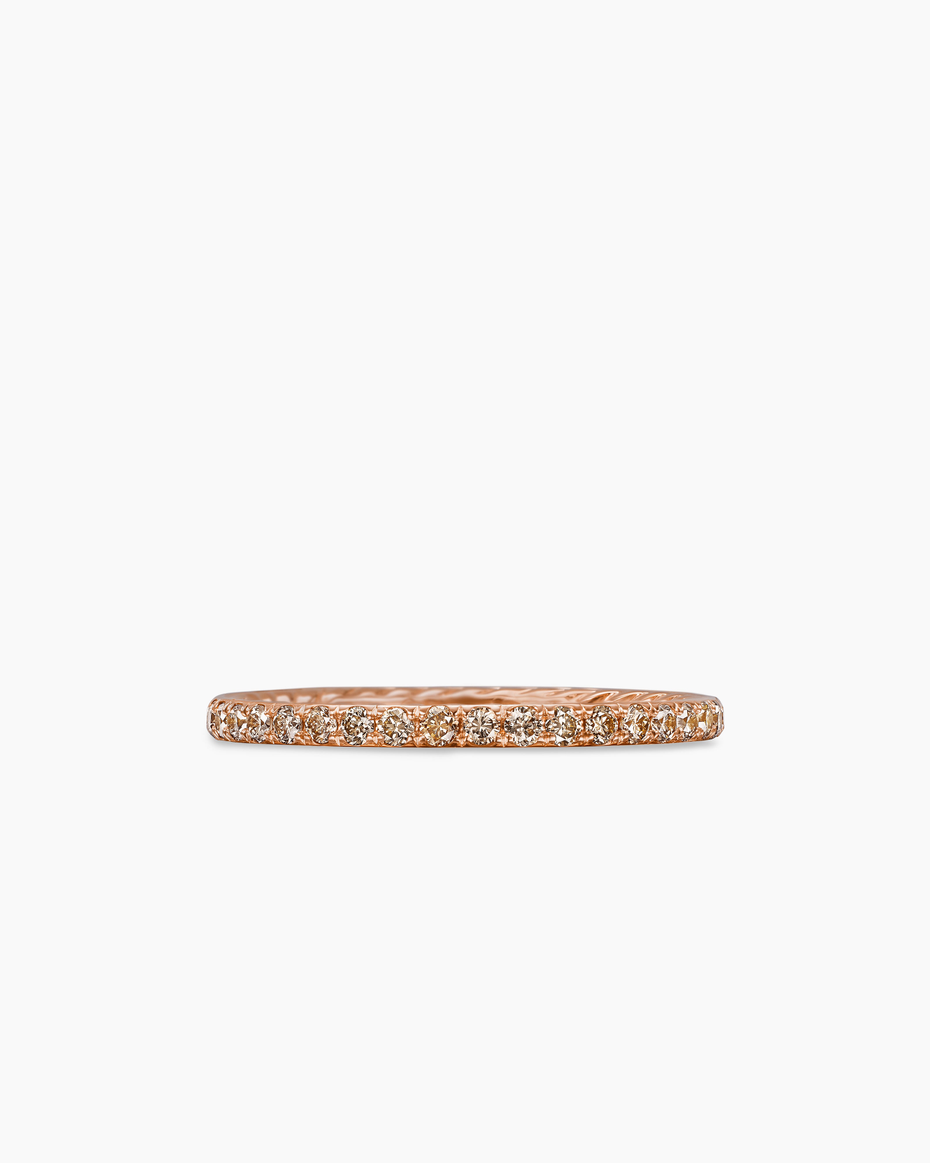 Womens DY Eden Band Ring in 18K Rose Gold with Pav&eacute; Cognac Diamonds, 1.85mm
