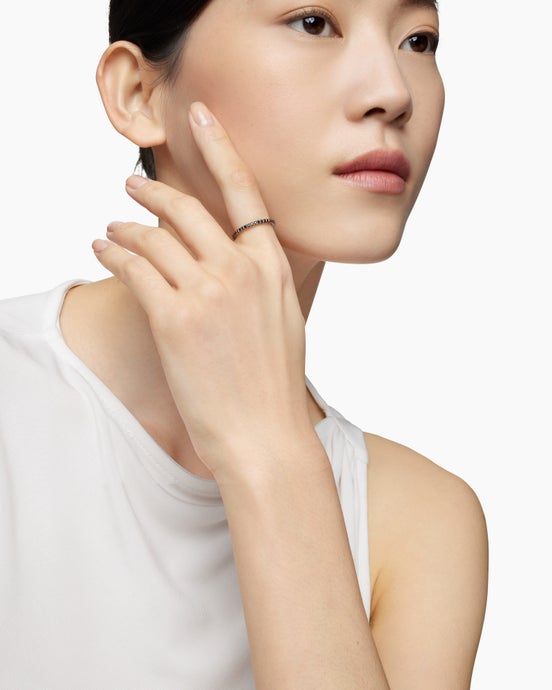 Anneau DY Eden en platine avec pavé de diamants noirs, 1,85 mm