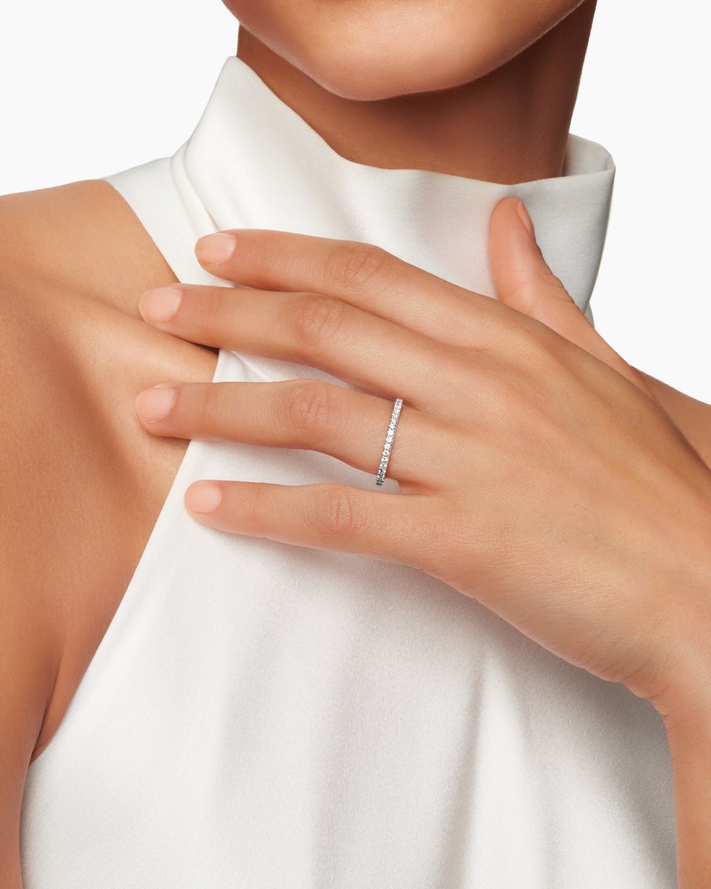 Anneau DY Eden en platine avec pavé, 1,85 mm femme