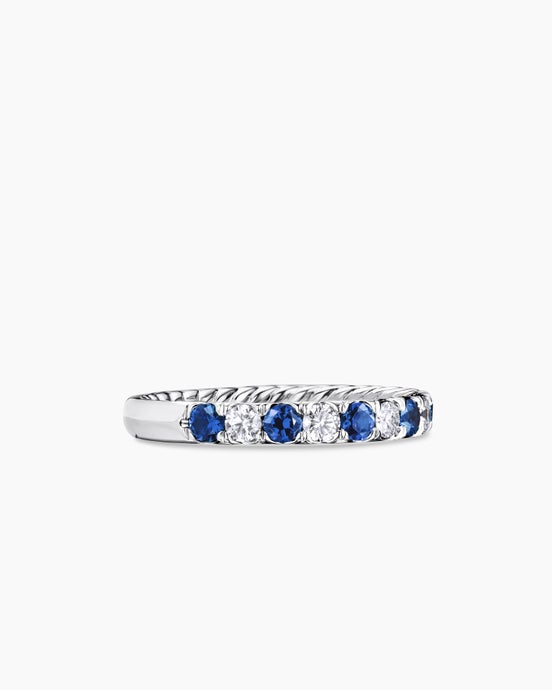 DY Eden Partway Band Ring in Platinum with Blue Sapphires and Diamonds