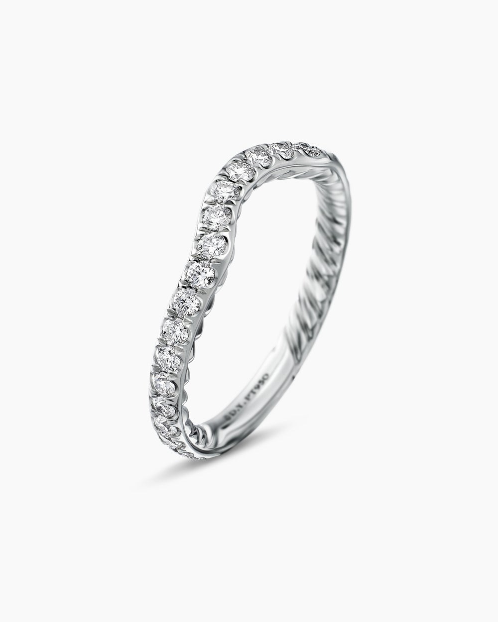 Womens DY Eden Band Ring in Platinum with Pavé Diamonds, 2.3mm