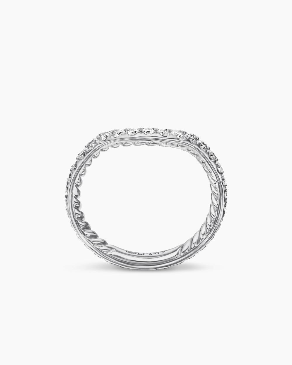 Womens DY Eden Band Ring in Platinum with Pavé Diamonds, 2.3mm