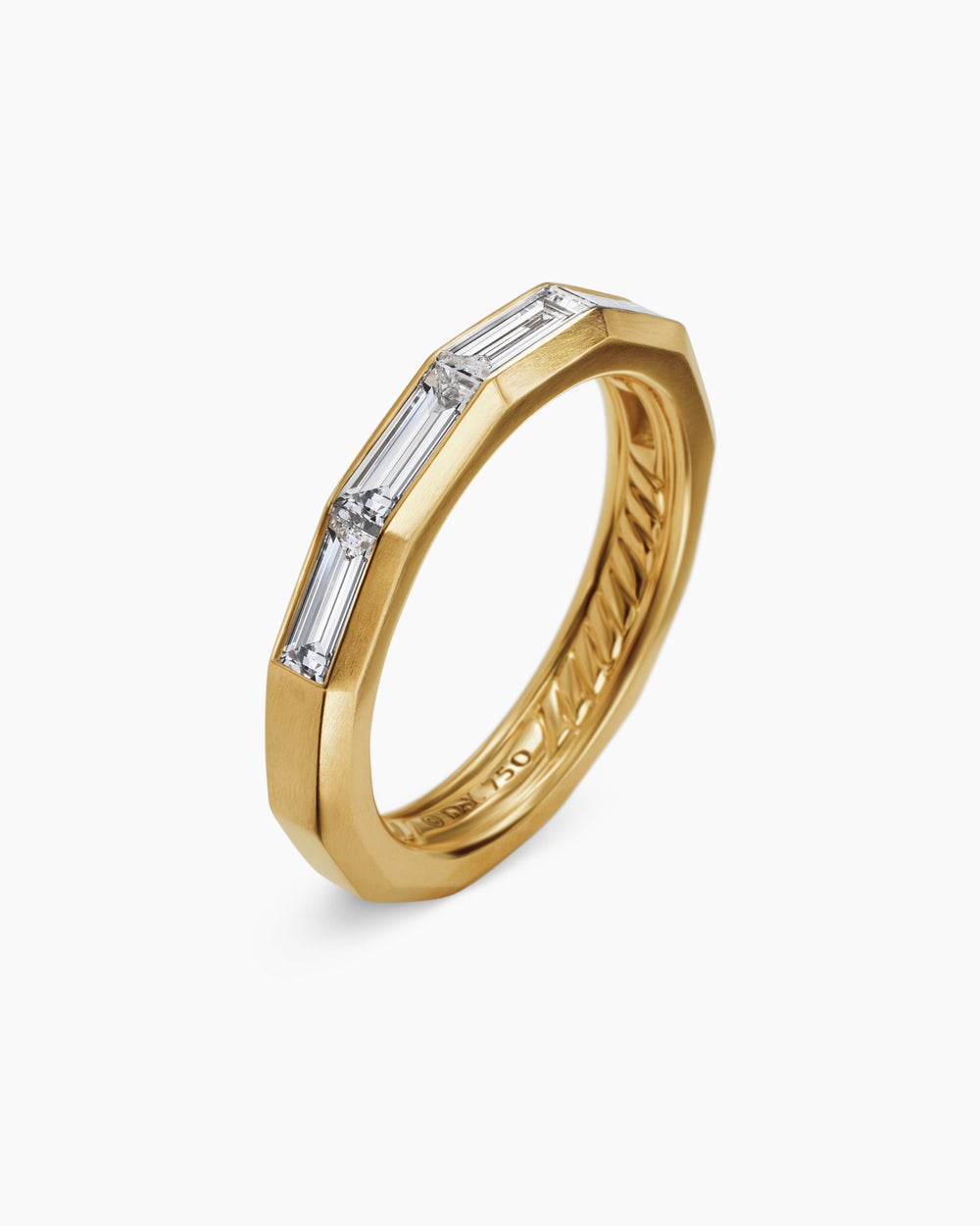 Anneau DY Delaunay en or jaune 18 carats avec diamants baguettes, 3,2 mm pour femmes