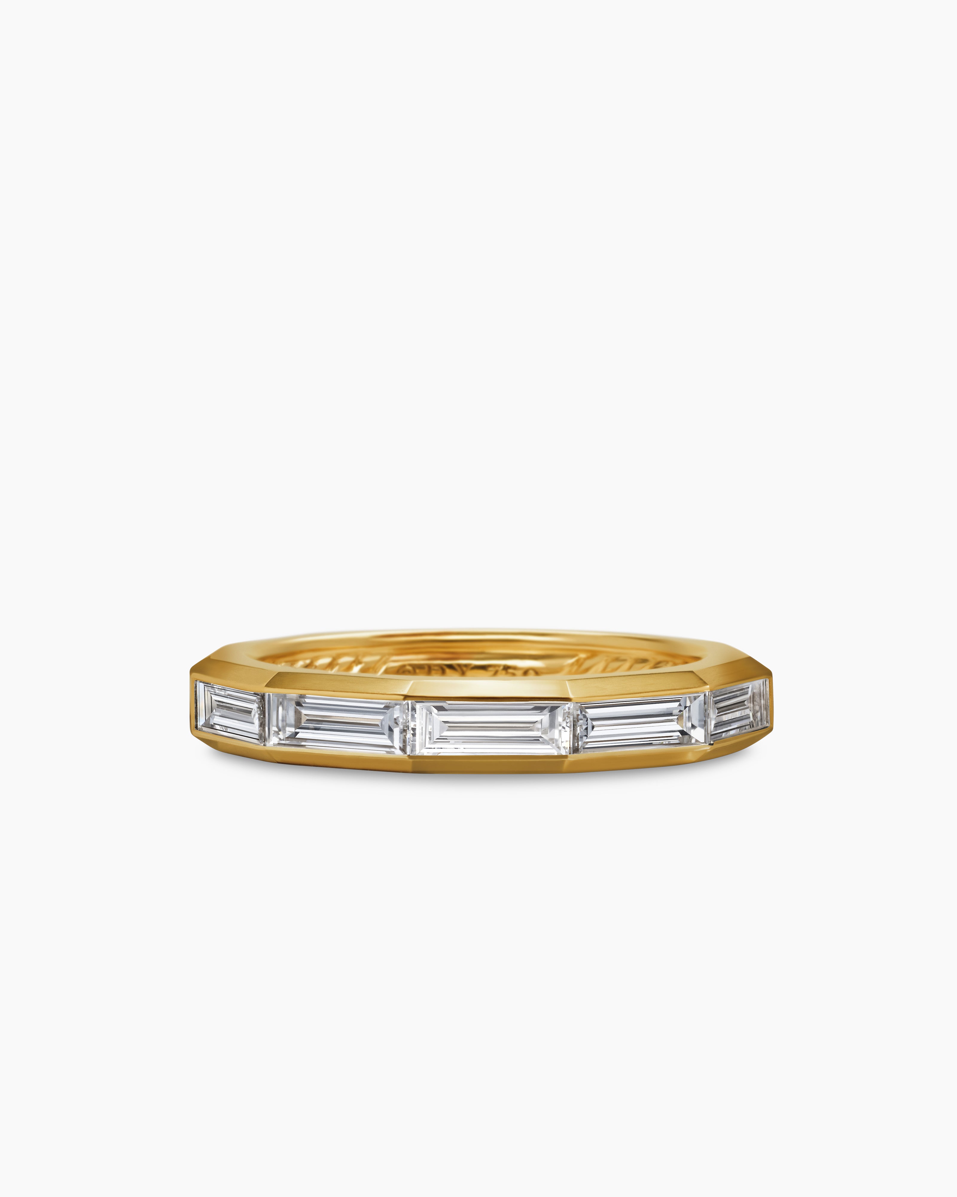 Anneau DY Delaunay en or jaune 18 carats avec diamants baguettes, 3,2 mm pour femmes 