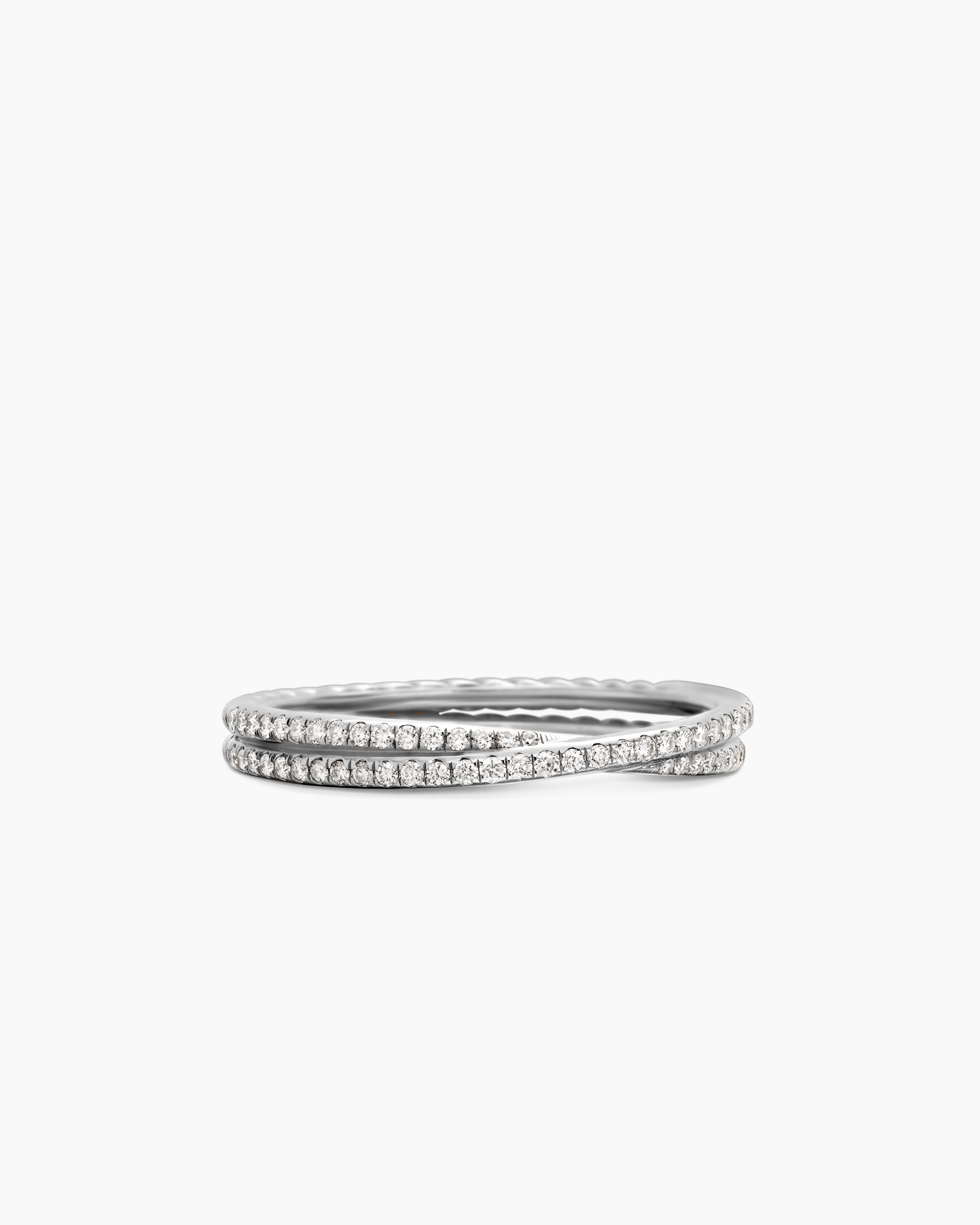 Womens DY Crossover Micro Pav&eacute; Band Ring in Platinum, 3.14mm