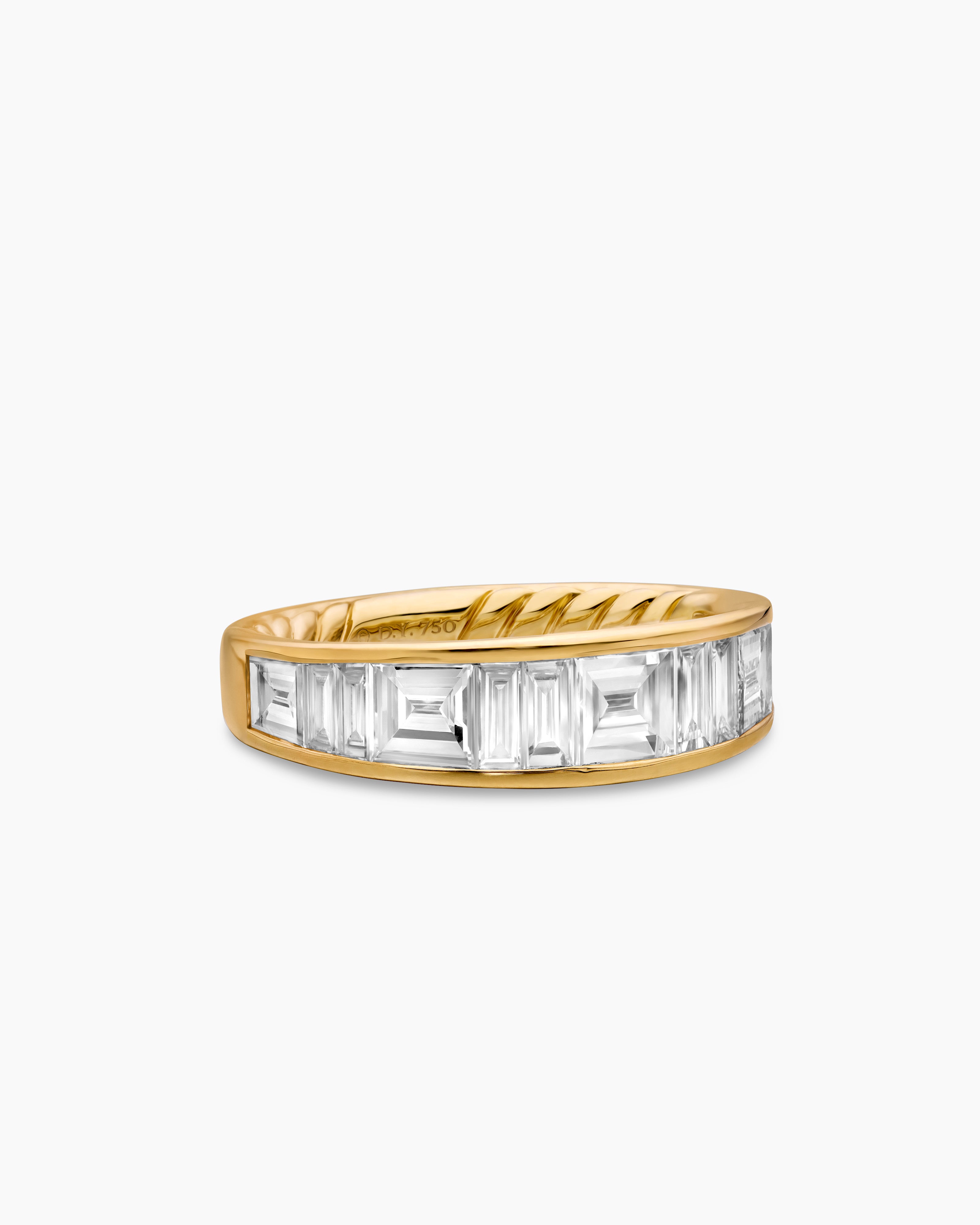 Womens DY Eden Band Ring in 18K Yellow Gold with Baguette Diamonds, 4.8mm