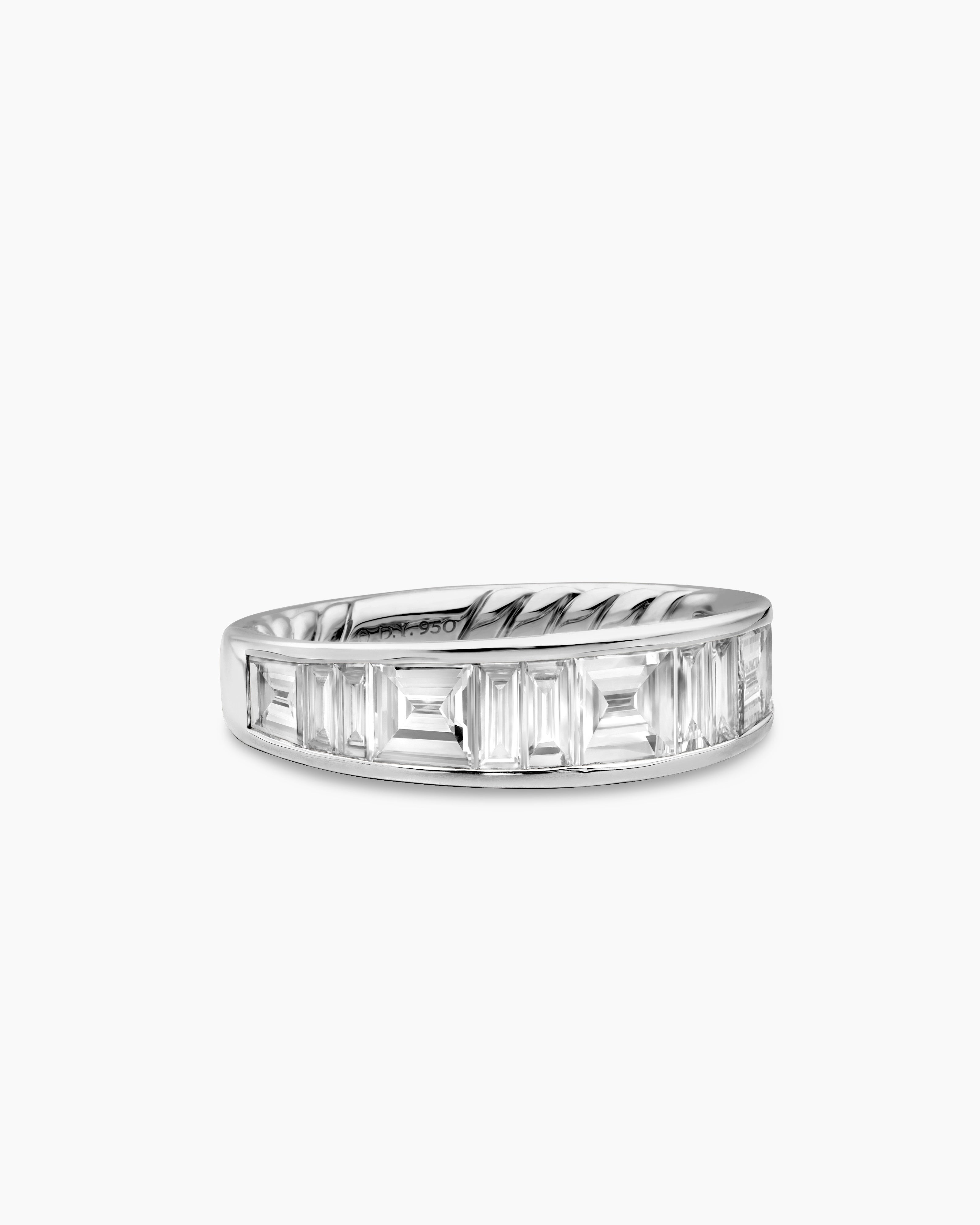 Womens DY Eden Band Ring in Platinum with Baguette Diamonds, 4.8mm