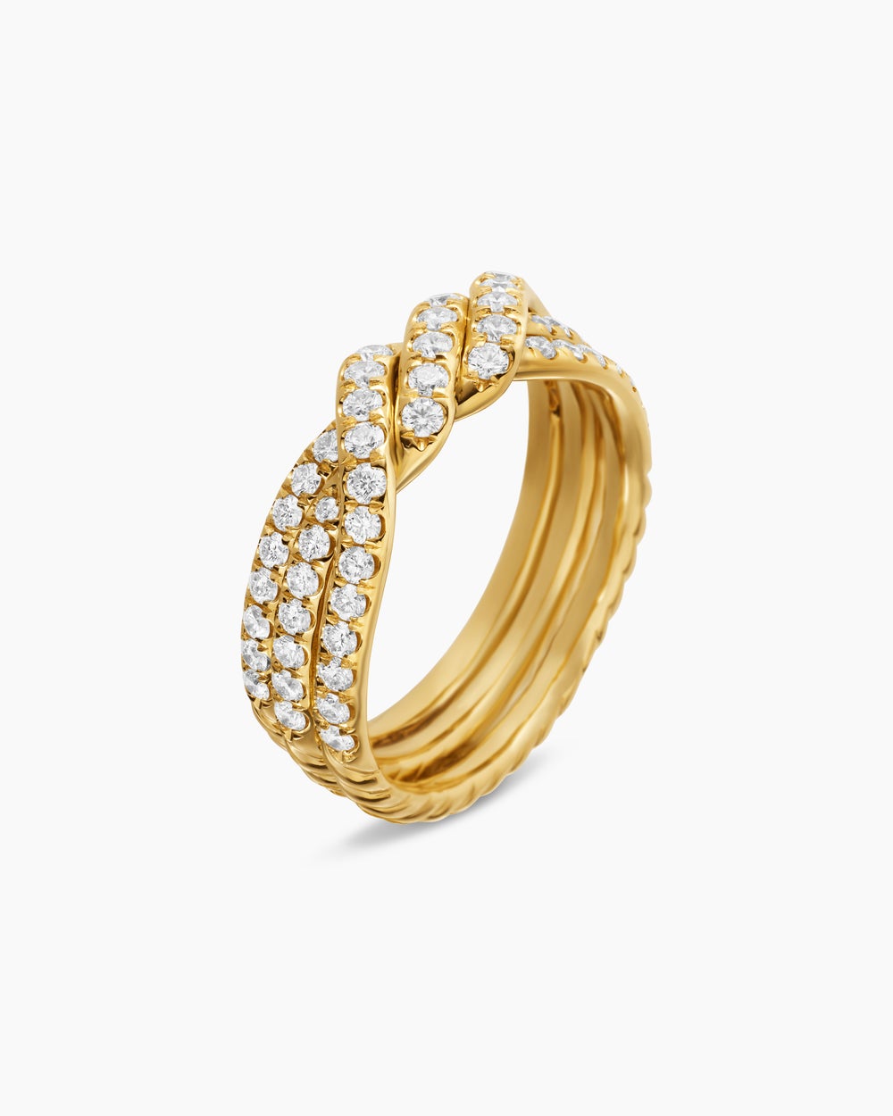 Womens Continuance Three Row Band Ring in 18K Yellow Gold with Diamonds, 6mm