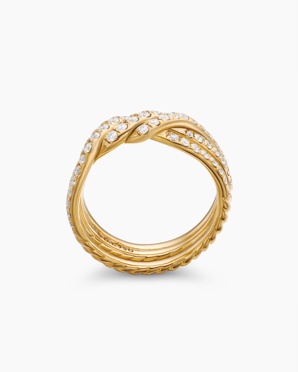 Womens Continuance Three Row Band Ring in 18K Yellow Gold with Diamonds, 6mm