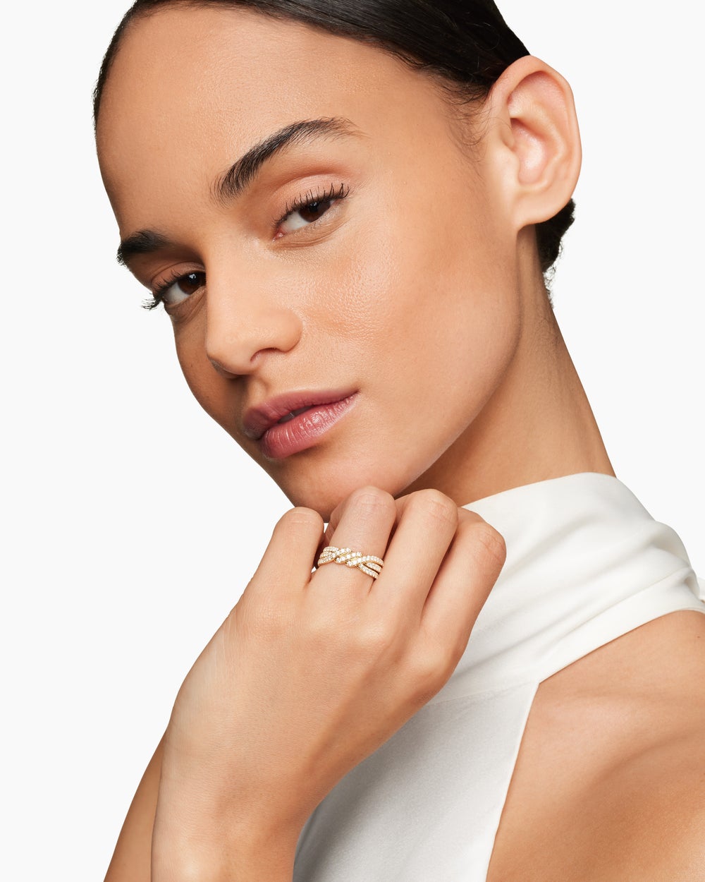 Womens Continuance Three Row Band Ring in 18K Yellow Gold with Diamonds, 6mm