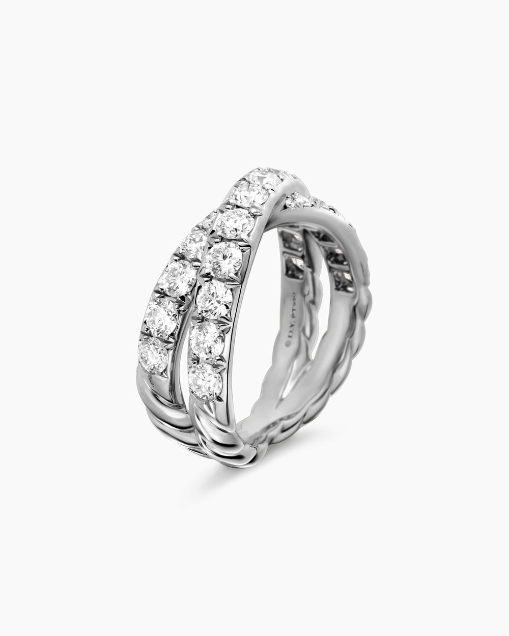 Womens DY Crossover Band Ring in Platinum with Diamonds, 8mm