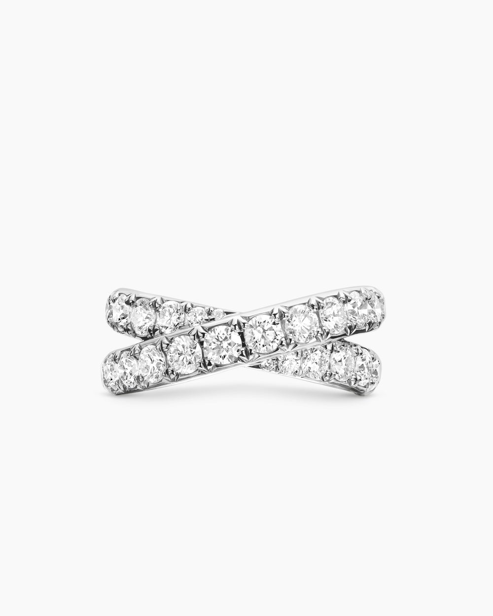 Womens DY Crossover Band Ring in Platinum with Diamonds, 8mm