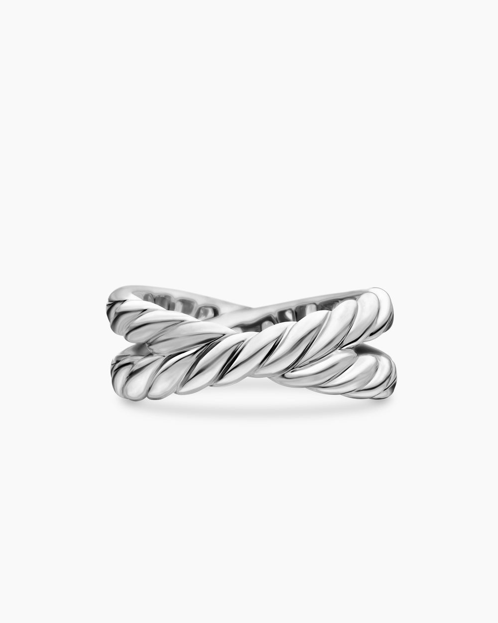 Womens DY Crossover Band Ring in Platinum with Diamonds, 8mm