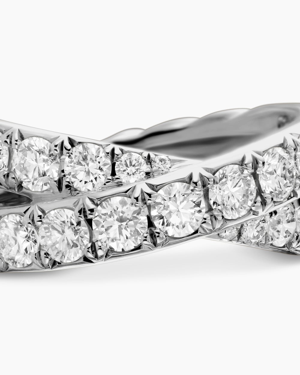 Womens DY Crossover Band Ring in Platinum with Diamonds, 8mm