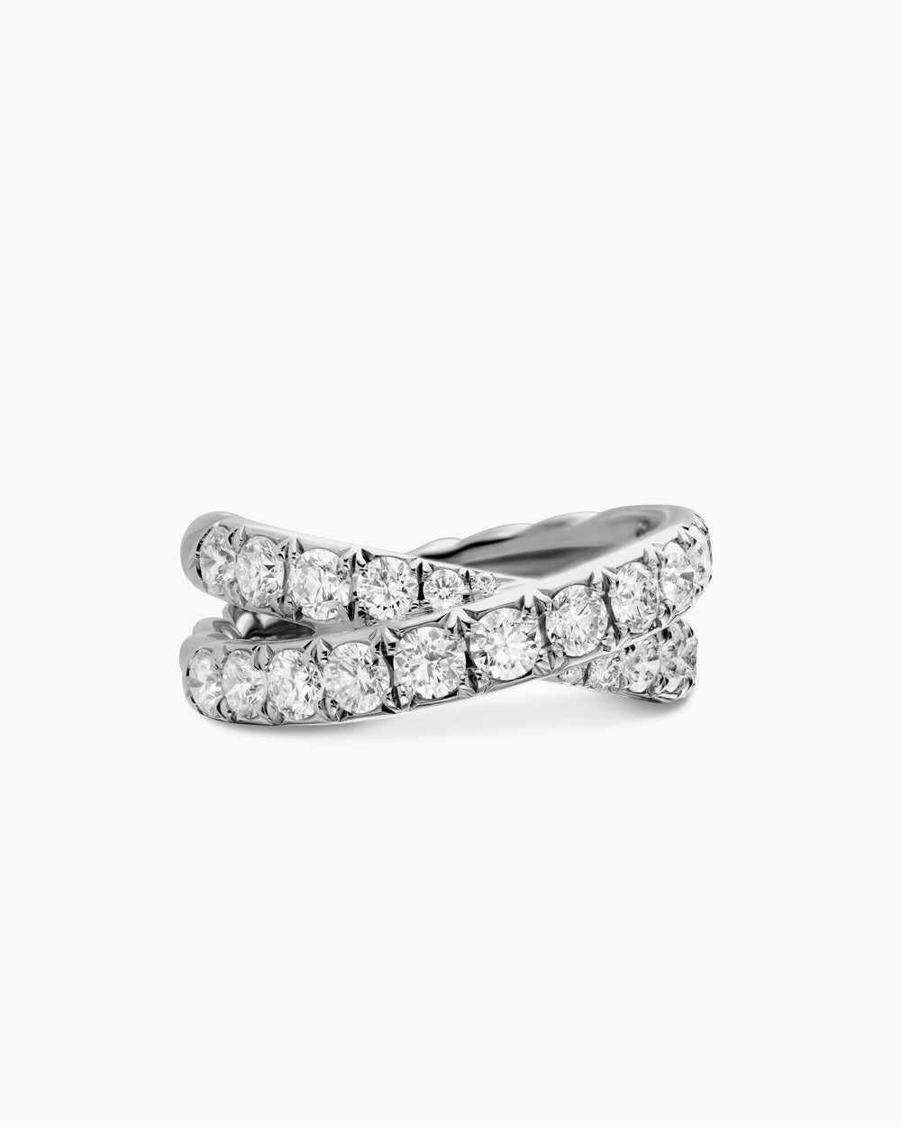 Womens DY Crossover Band Ring in Platinum with Diamonds, 8mm