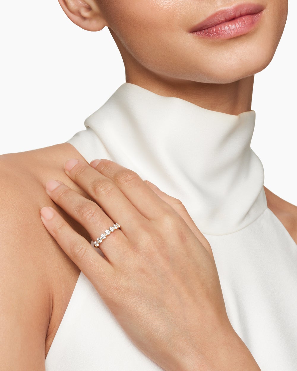 Anneau partiel DY Eden en or jaune 18 carats avec diamants, 3,4 mm pour femmes