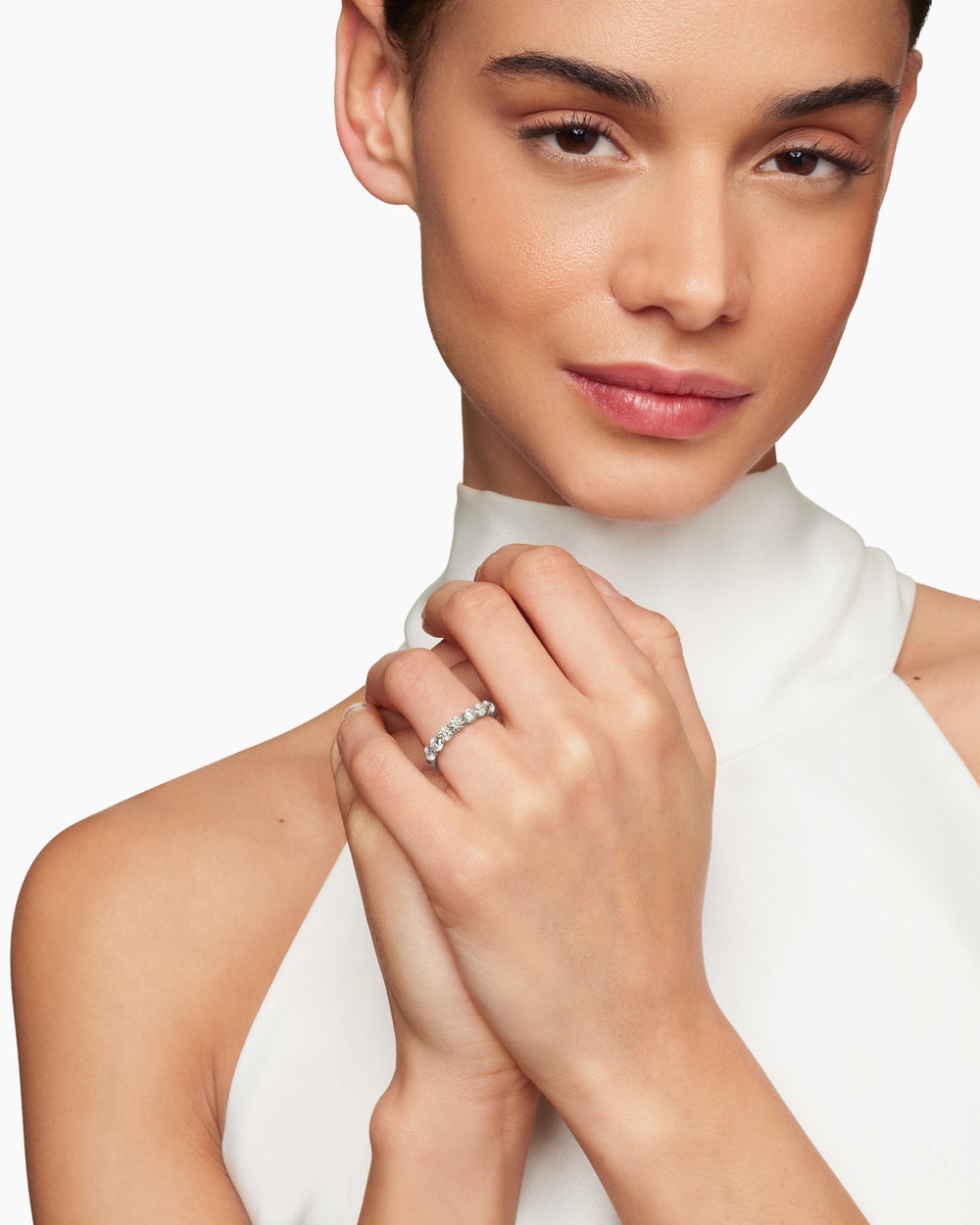 Womens DY Eden Partway Band Ring in Platinum, 3.4mm