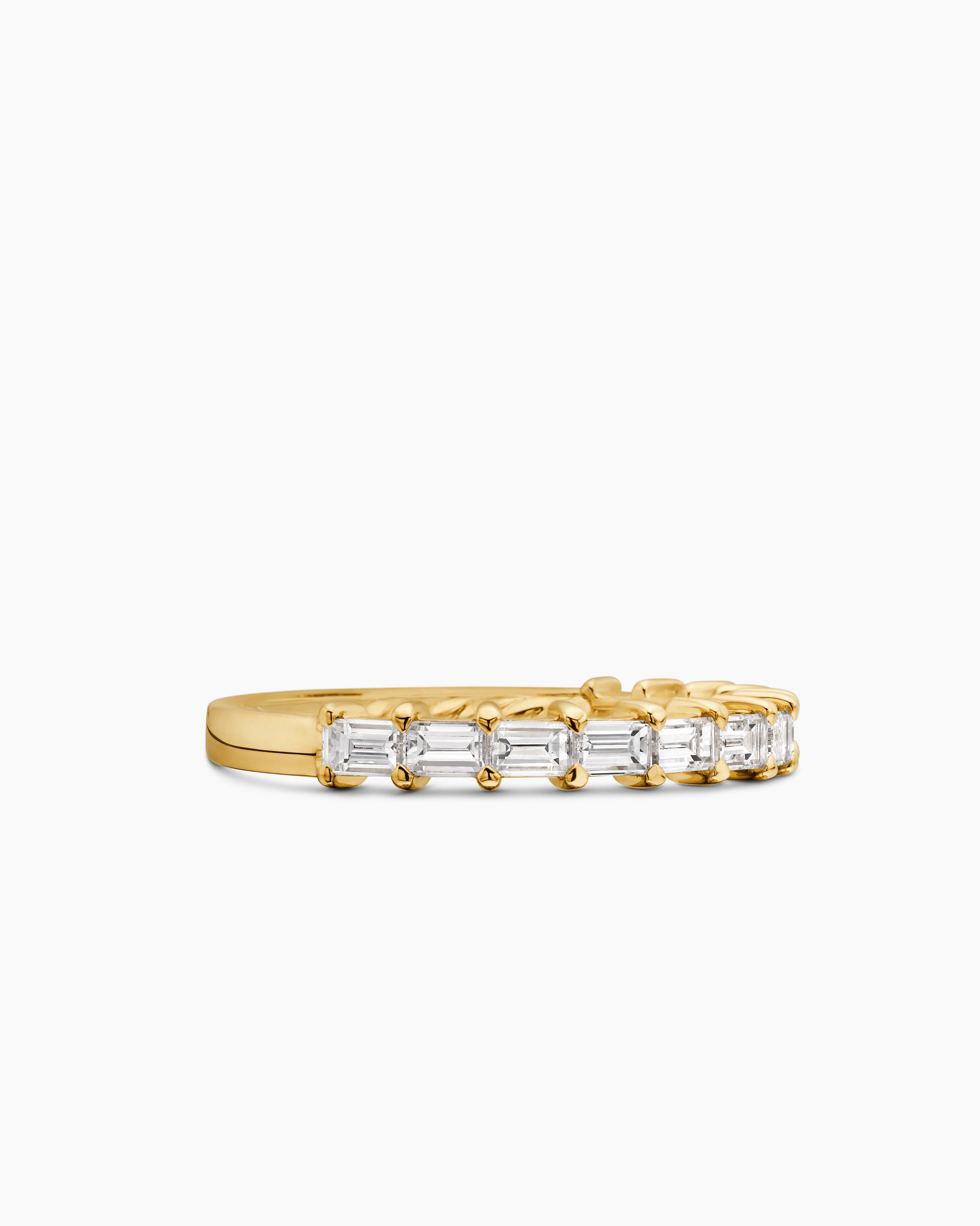 Womens DY Eden Partway Baguette Diamond Band Ring in 18K Yellow Gold, 2mm