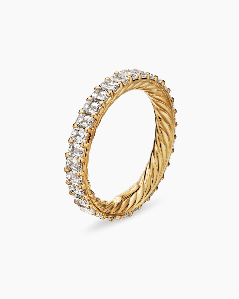 Womens DY Eden Eternity Band Ring in 18K Yellow Gold with Emerald Diamonds, 3.5mm
