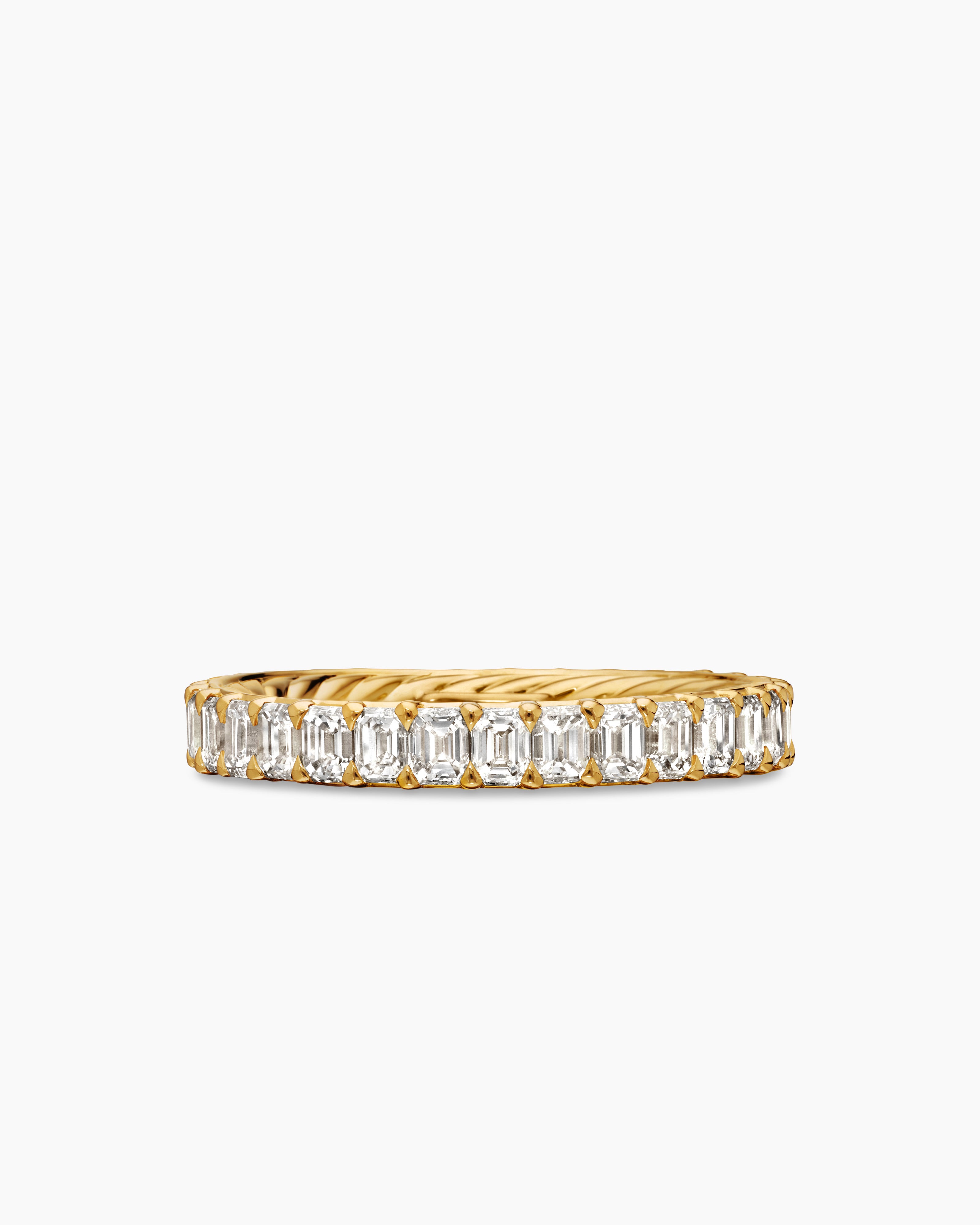 Womens DY Eden Eternity Band Ring in 18K Yellow Gold with Emerald Diamonds, 3.5mm