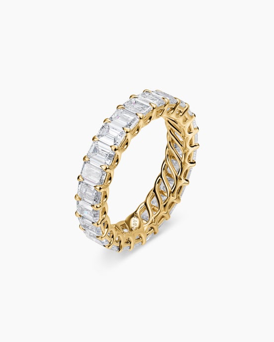 Emerald Cut Band Ring in 18K Yellow Gold with Diamonds, 4.2mm