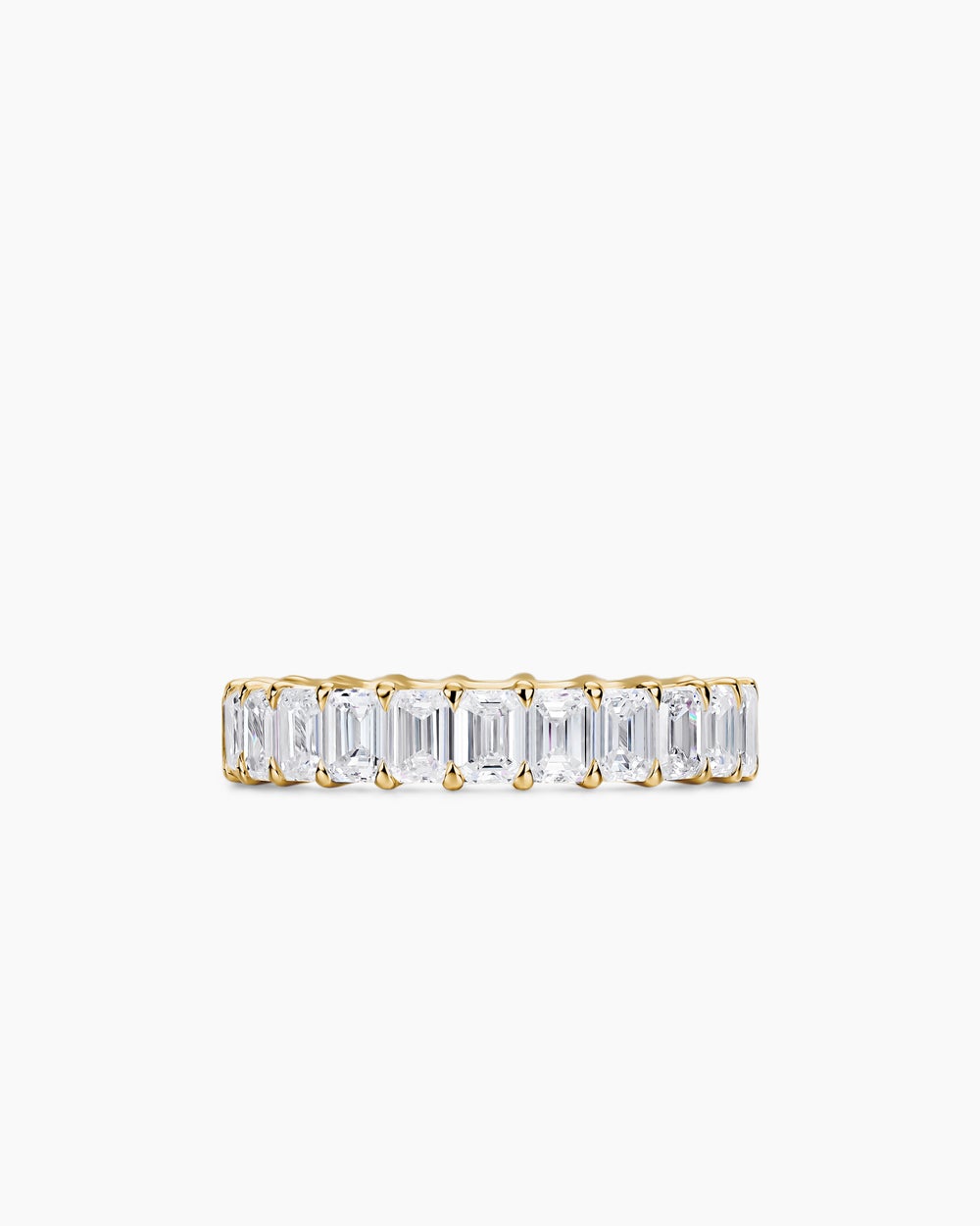 Womens Emerald Cut Band Ring in 18K Yellow Gold with Diamonds, 4.2mm