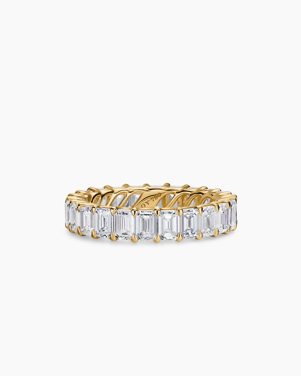 Womens Emerald Cut Band Ring in 18K Yellow Gold with Diamonds, 4.2mm