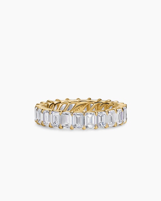 Emerald Cut Band Ring in 18K Yellow Gold with Diamonds, 4.2mm