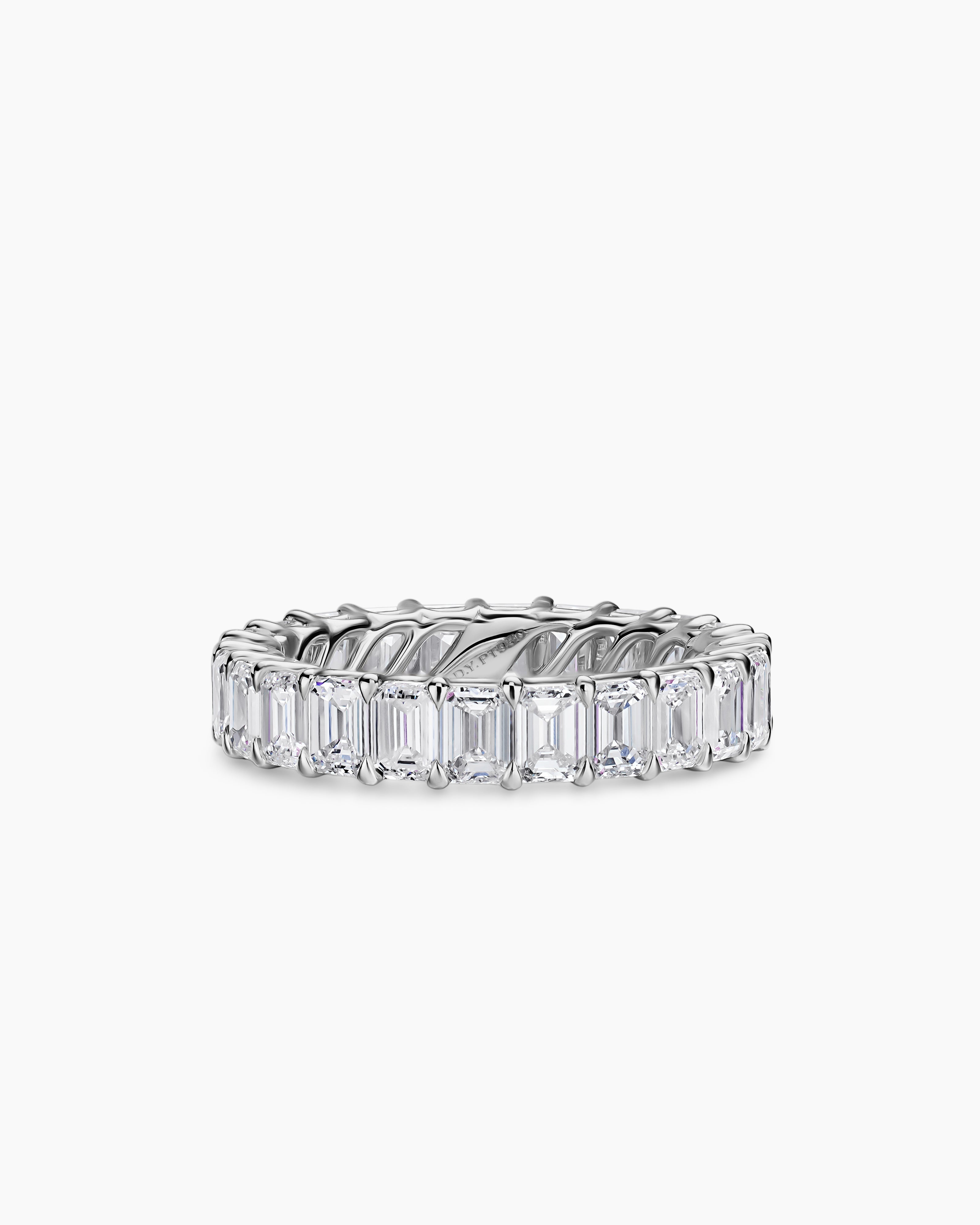 Womens Emerald Cut Band Ring in Platinum with Diamonds, 4.2mm